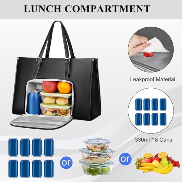 Laptop Tote Bag with Lunch Box Section, Office Bag with Insulated Lunch Storage – Office Bag for Women With Tiffin Compartment for Women